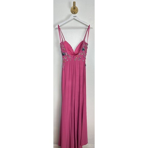 MAC DUGGAL Beaded Floral Detail Side Slit Gown in Candy Pink Size US 0 - Picture 7 of 9